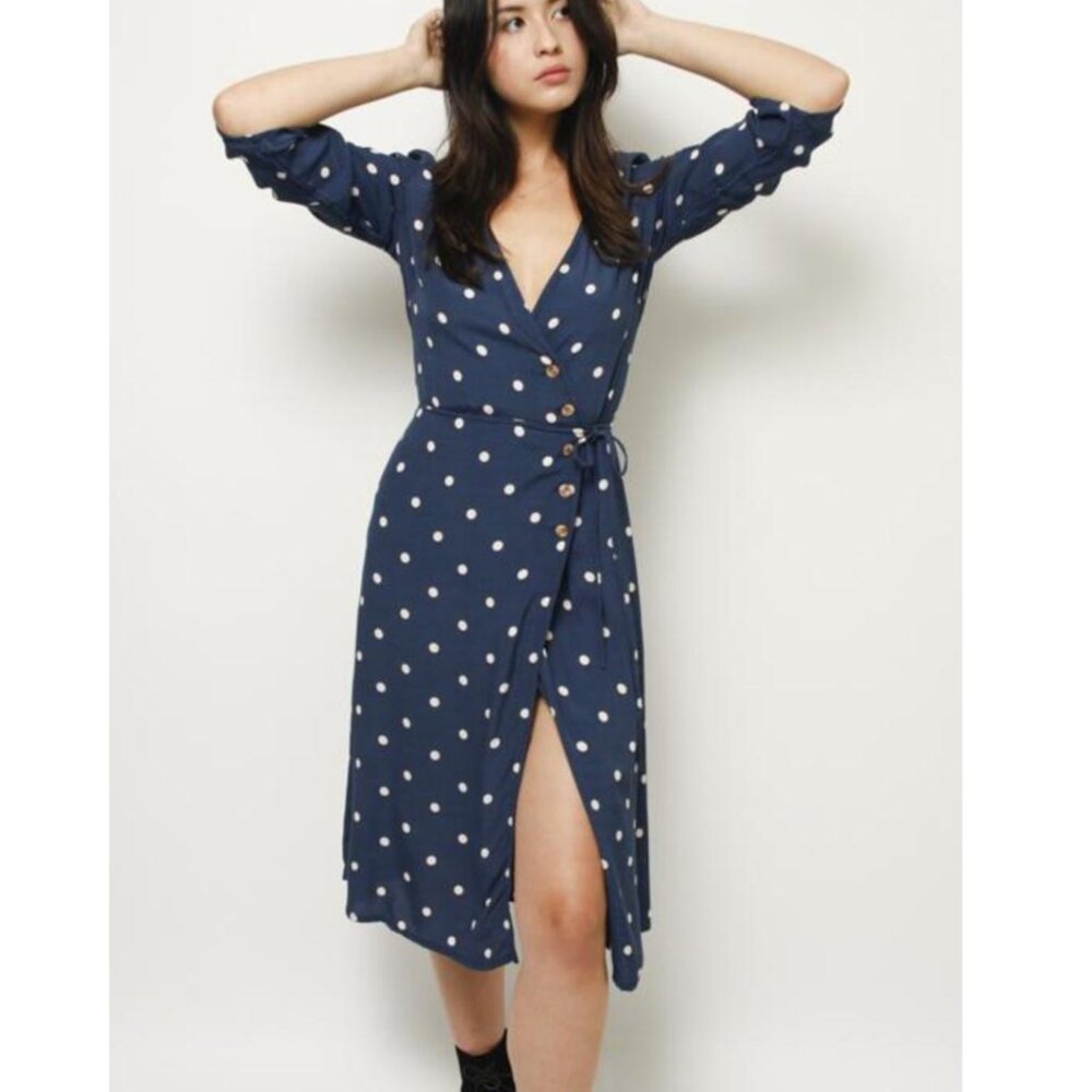 FAITHFULL THE BRAND 'Anne Marie' Dress in Blue Polka Dot